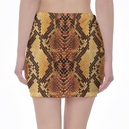 Yellow And Brown Snakeskin Print Pencil Mini Skirt