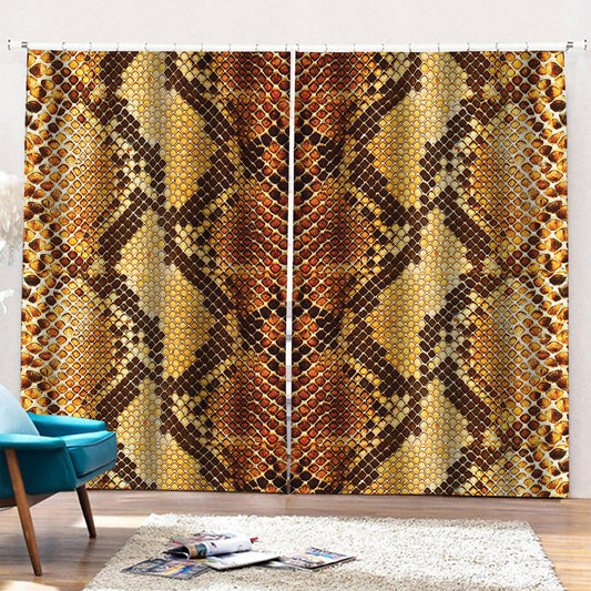 Yellow And Brown Snakeskin Print Pencil Pleat Curtains