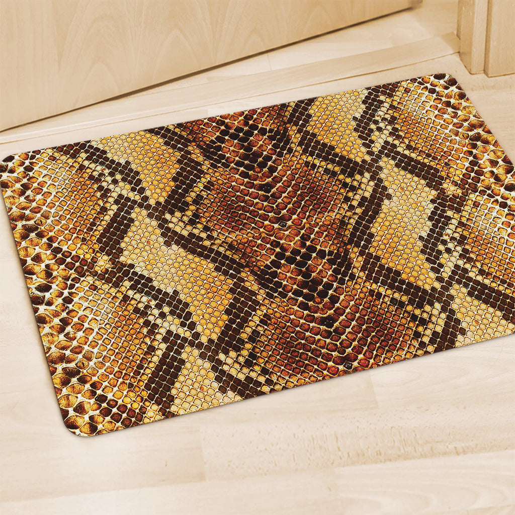 Yellow And Brown Snakeskin Print Polyester Doormat