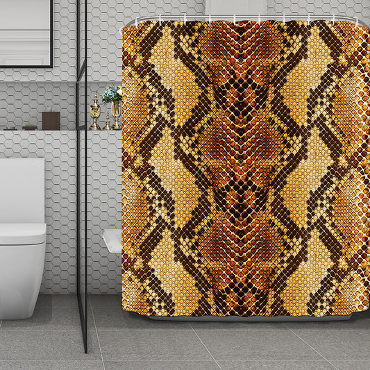Yellow And Brown Snakeskin Print Polyester Shower Curtain
