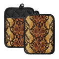 Yellow And Brown Snakeskin Print Pot Holders With Pocket
