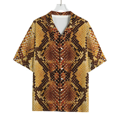 Yellow And Brown Snakeskin Print Rayon Hawaiian Shirt