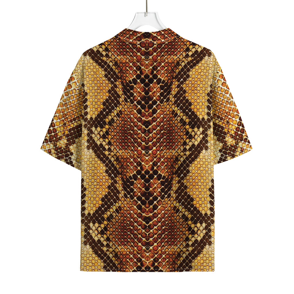 Yellow And Brown Snakeskin Print Rayon Hawaiian Shirt