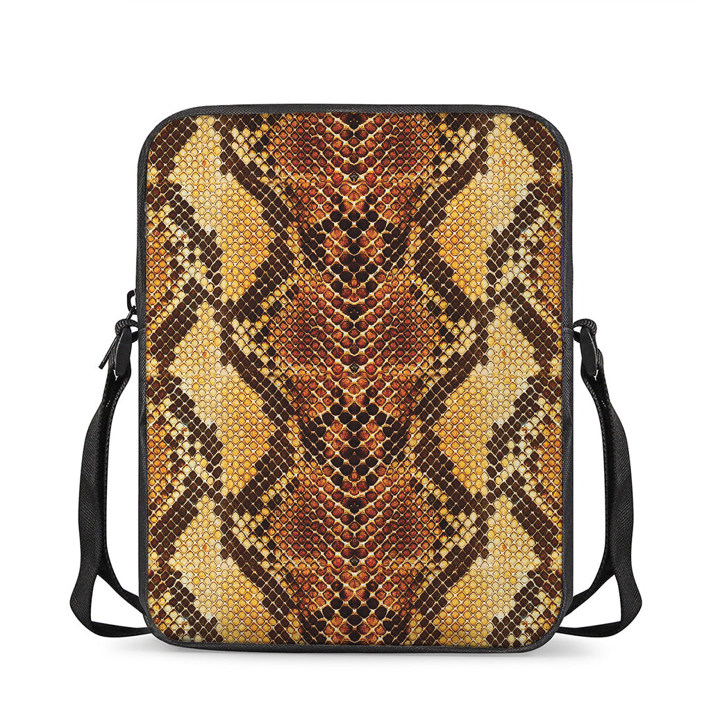 Yellow And Brown Snakeskin Print Rectangular Crossbody Bag