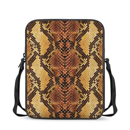 Yellow And Brown Snakeskin Print Rectangular Crossbody Bag