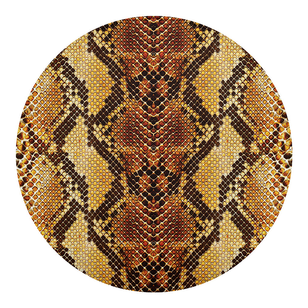 Yellow And Brown Snakeskin Print Round Blanket