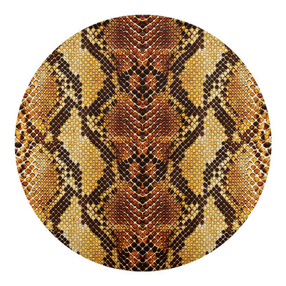 Yellow And Brown Snakeskin Print Round Blanket