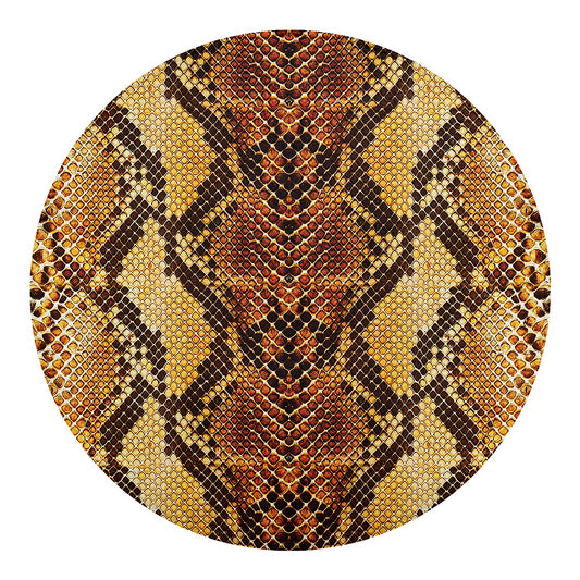 Yellow And Brown Snakeskin Print Round Blanket
