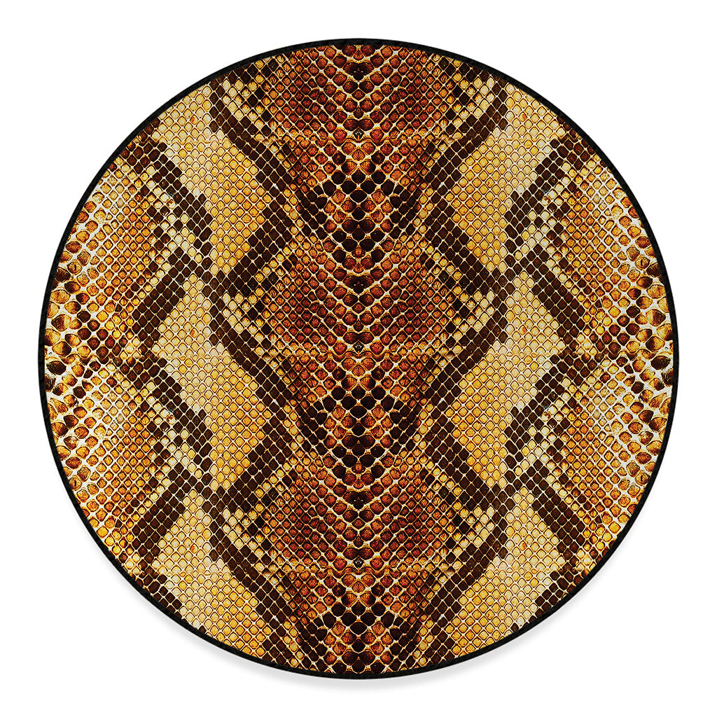 Yellow And Brown Snakeskin Print Round Floor Mat