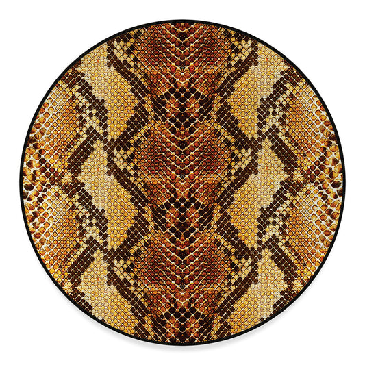Yellow And Brown Snakeskin Print Round Floor Mat