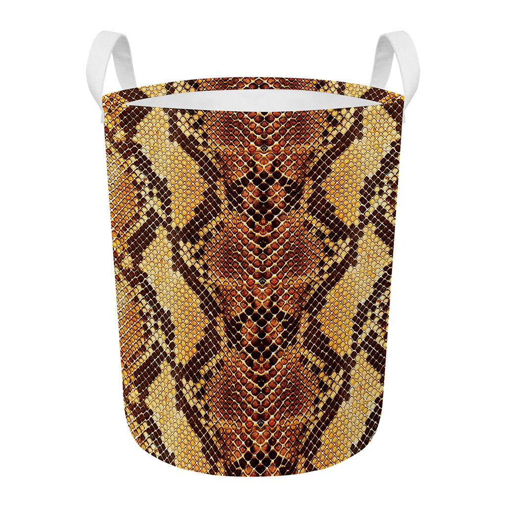 Yellow And Brown Snakeskin Print Round Laundry Basket