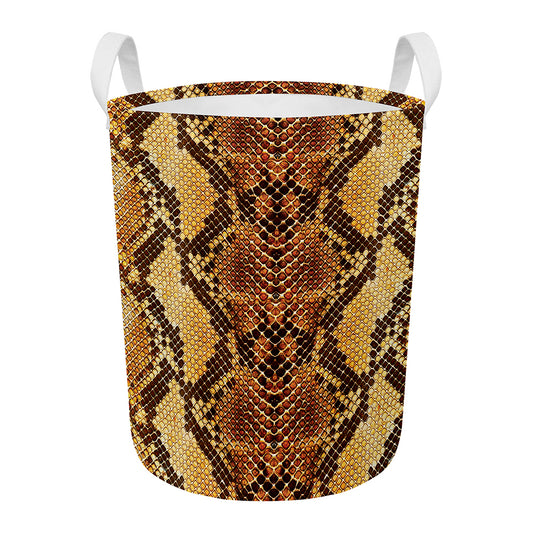 Yellow And Brown Snakeskin Print Round Laundry Basket