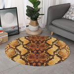 Yellow And Brown Snakeskin Print Round Rug