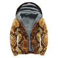 Yellow And Brown Snakeskin Print Sherpa Lined Zip Up Hoodie