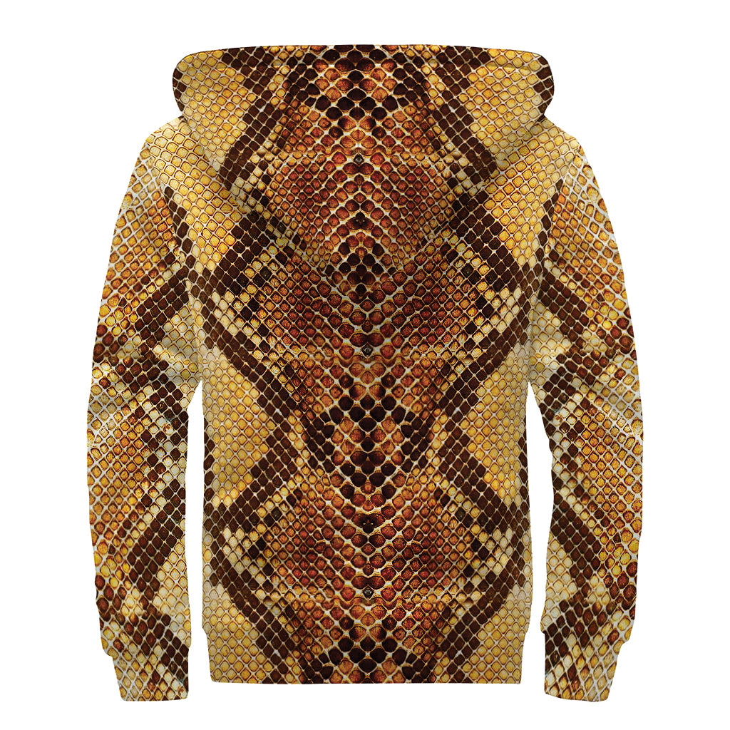 Yellow And Brown Snakeskin Print Sherpa Lined Zip Up Hoodie