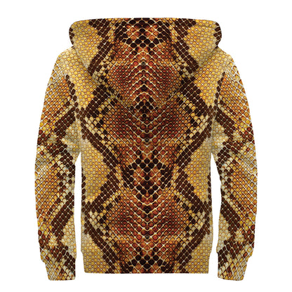 Yellow And Brown Snakeskin Print Sherpa Lined Zip Up Hoodie