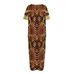 Yellow And Brown Snakeskin Print Short Sleeve Long Nightdress