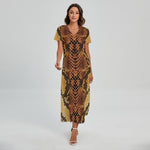 Yellow And Brown Snakeskin Print Short Sleeve Maxi Dress