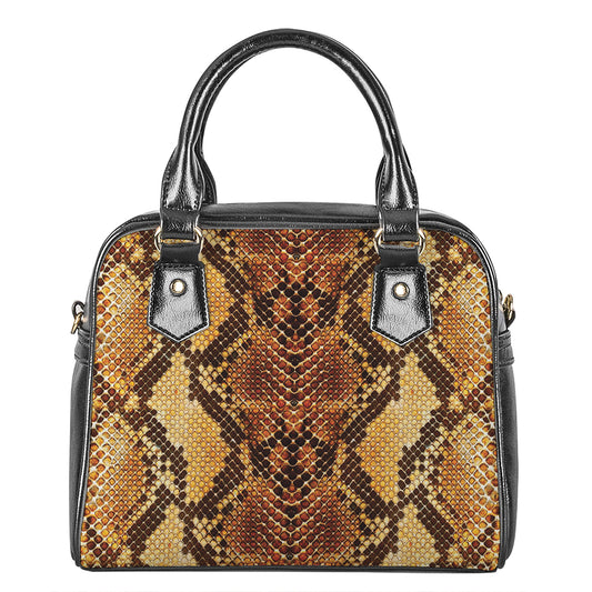 Yellow And Brown Snakeskin Print Shoulder Handbag