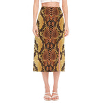 Yellow And Brown Snakeskin Print Side Slit Midi Skirt