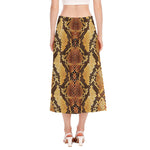 Yellow And Brown Snakeskin Print Side Slit Midi Skirt