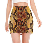 Yellow And Brown Snakeskin Print Side Slit Mini Skirt