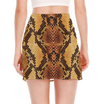 Yellow And Brown Snakeskin Print Side Slit Mini Skirt