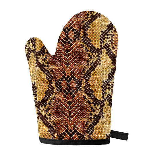Yellow And Brown Snakeskin Print Single Oven Mitt