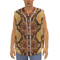 Yellow And Brown Snakeskin Print Sleeveless Baseball Jersey