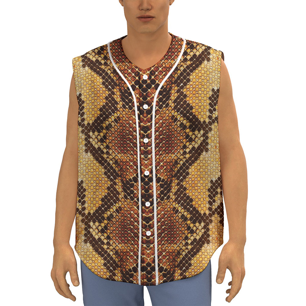 Yellow And Brown Snakeskin Print Sleeveless Baseball Jersey