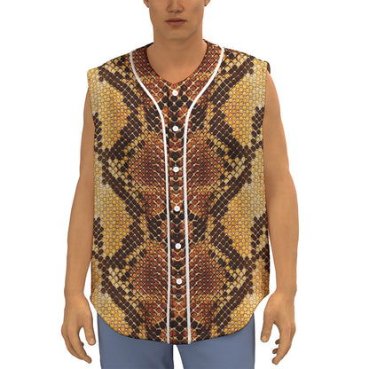 Yellow And Brown Snakeskin Print Sleeveless Baseball Jersey