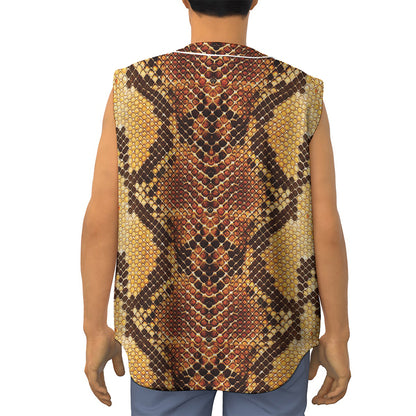 Yellow And Brown Snakeskin Print Sleeveless Baseball Jersey