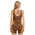 Yellow And Brown Snakeskin Print Sleeveless One Piece Swimsuit