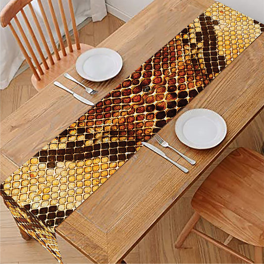 Yellow And Brown Snakeskin Print Table Runner