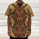 Yellow And Brown Snakeskin Print Textured Short Sleeve Shirt
