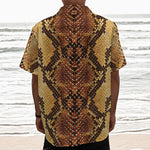 Yellow And Brown Snakeskin Print Textured Short Sleeve Shirt