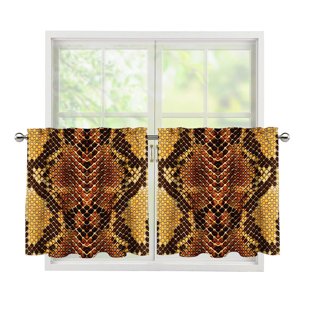 Yellow And Brown Snakeskin Print Tier Curtains