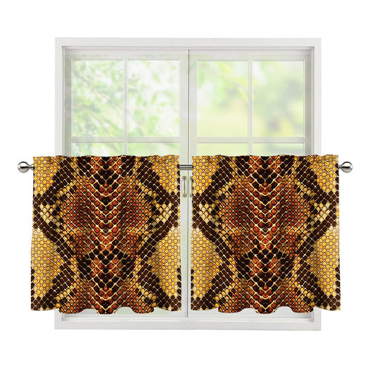 Yellow And Brown Snakeskin Print Tier Curtains
