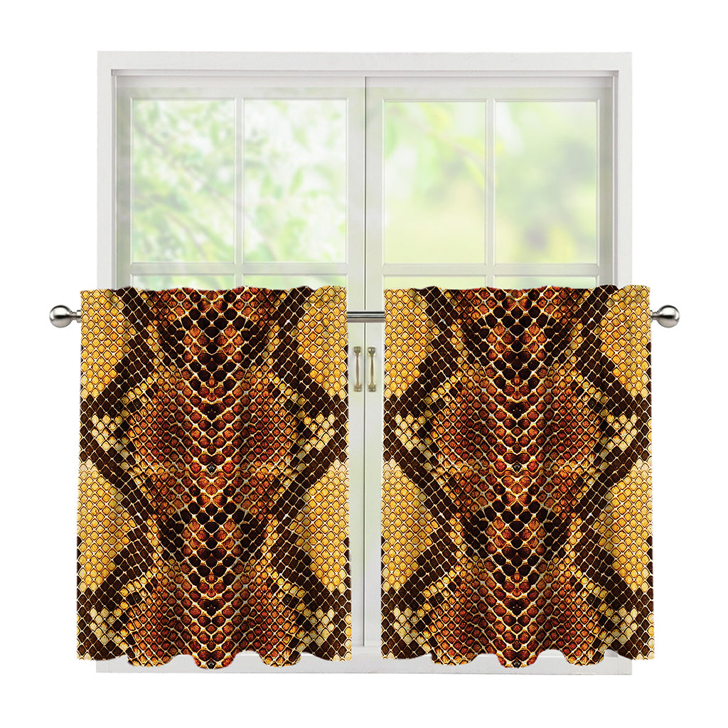 Yellow And Brown Snakeskin Print Tier Curtains