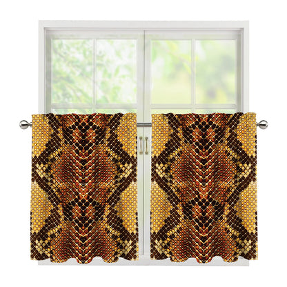Yellow And Brown Snakeskin Print Tier Curtains