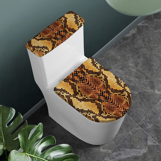 Yellow And Brown Snakeskin Print Toilet Lid And Tank Cover Set