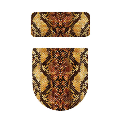 Yellow And Brown Snakeskin Print Toilet Lid And Tank Cover Set