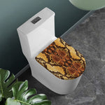 Yellow And Brown Snakeskin Print Toilet Lid Cover