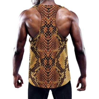 Yellow And Brown Snakeskin Print Training Tank Top