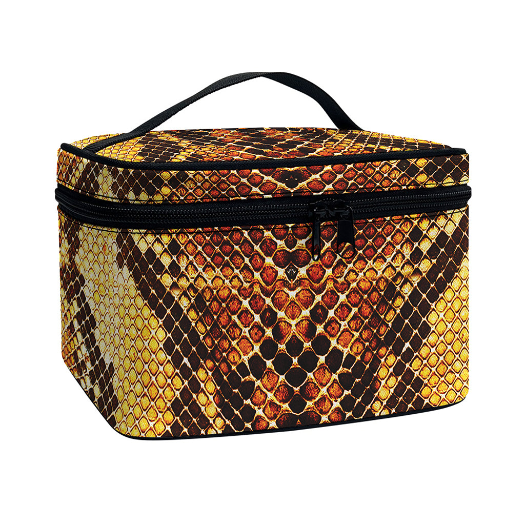 Yellow And Brown Snakeskin Print Travel Makeup Bag