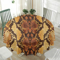 Yellow And Brown Snakeskin Print Waterproof Round Tablecloth