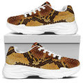 Yellow And Brown Snakeskin Print White Chunky Shoes