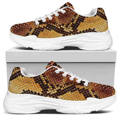 Yellow And Brown Snakeskin Print White Chunky Shoes