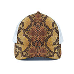 Yellow And Brown Snakeskin Print White Mesh Trucker Cap