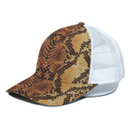 Yellow And Brown Snakeskin Print White Mesh Trucker Cap